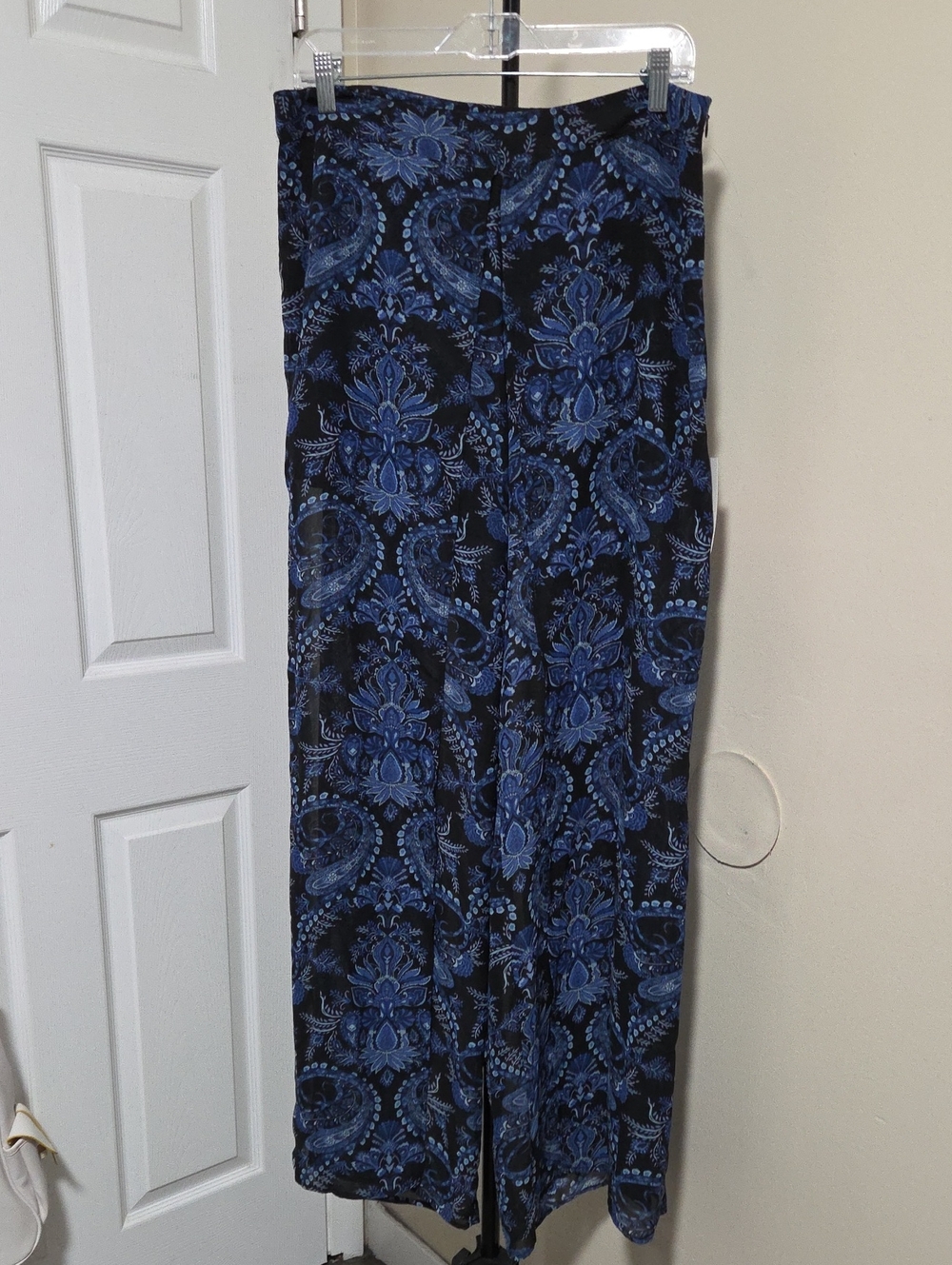 JustFab Navy Paisley Wide-Leg Pants